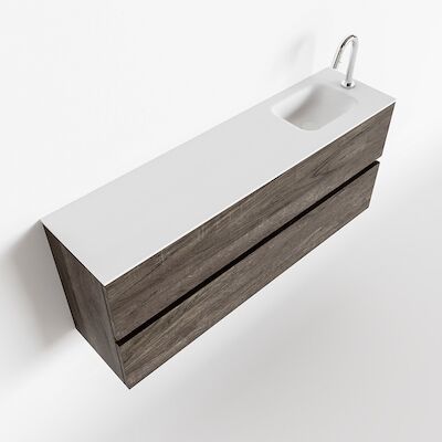 MONDIAZ ADA 120cm toiletmeubel dark brown. LEX wastafel talc rechts 1 kraangat