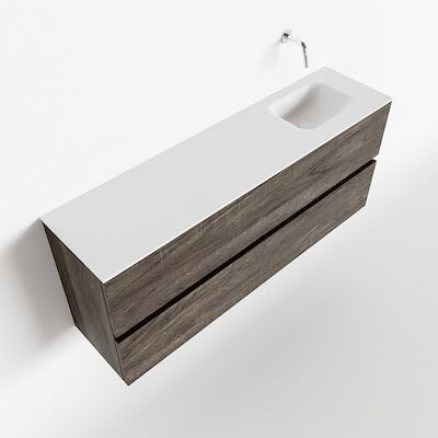MONDIAZ ADA 120cm toiletmeubel dark brown. LEX wastafel talc rechts zonder kraangat