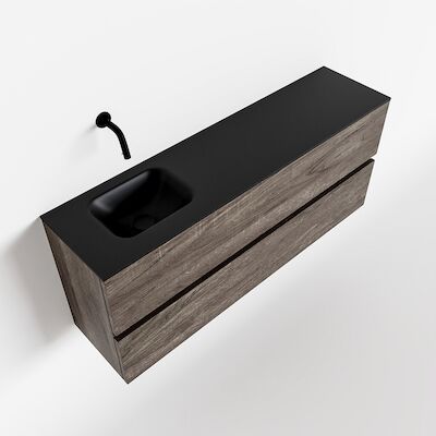 MONDIAZ ADA 120cm toiletmeubel dark brown. LEX wastafel urban links zonder kraangat