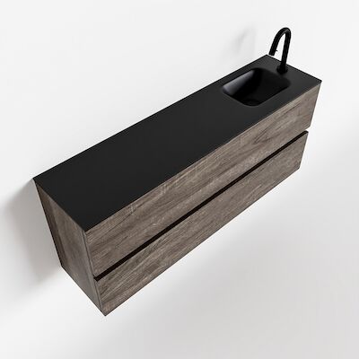 MONDIAZ ADA 120cm toiletmeubel dark brown. LEX wastafel urban rechts 1 kraangat