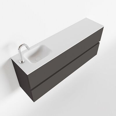 MONDIAZ ADA 120cm toiletmeubel dark grey. LEX wastafel talc links 1 kraangat