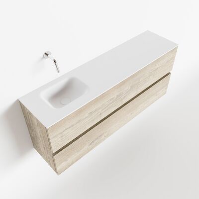 MONDIAZ ADA 120cm toiletmeubel light brown grey. LEX wastafel talc links zonder kraangat