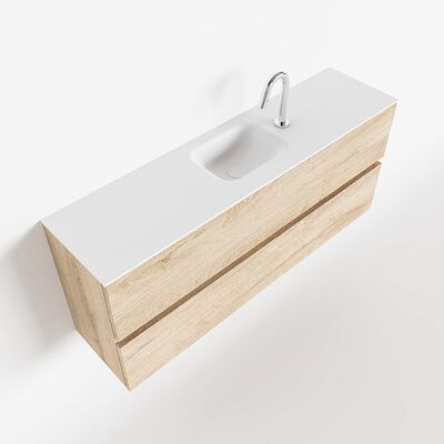 MONDIAZ ADA 120cm toiletmeubel washed oak. LEX wastafel talc midden 1 kraangat