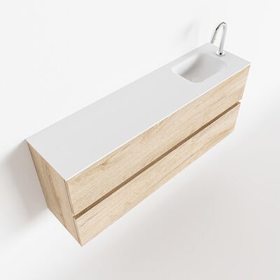 MONDIAZ ADA 120cm toiletmeubel washed oak. LEX wastafel talc rechts 1 kraangat