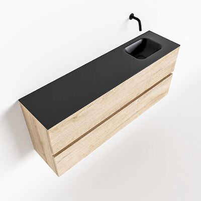 MONDIAZ ADA 120cm toiletmeubel washed oak. LEX wastafel urban rechts zonder kraangat