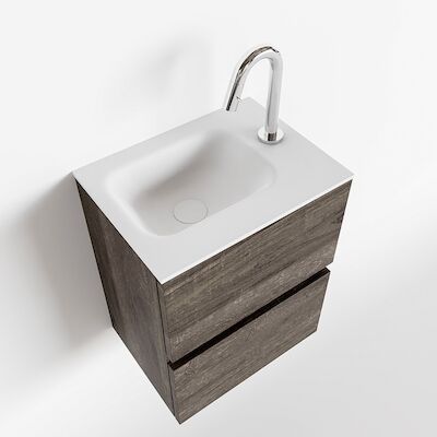 MONDIAZ ADA 40cm toiletmeubel dark brown. LEX wastafel talc rechts 1 kraangat