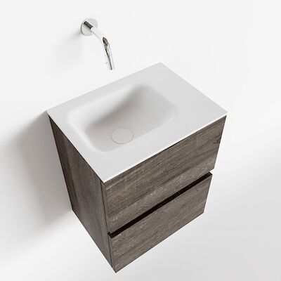 MONDIAZ ADA 40cm toiletmeubel dark brown. LEX wastafel talc rechts zonder kraangat