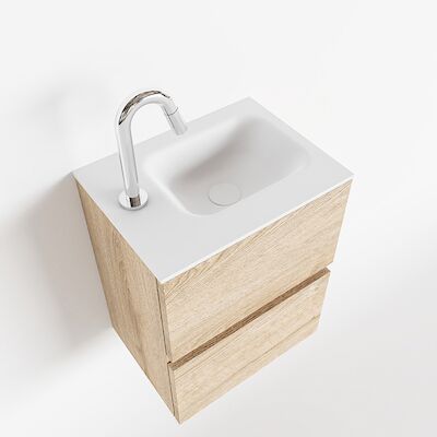 MONDIAZ ADA 40cm toiletmeubel washed oak. LEX wastafel talc links 1 kraangat