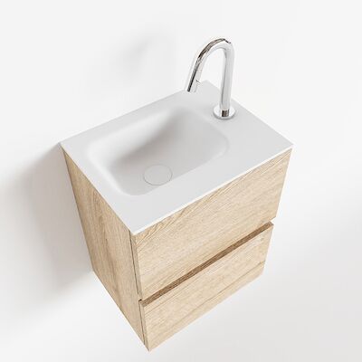 MONDIAZ ADA 40cm toiletmeubel washed oak. LEX wastafel talc rechts 1 kraangat