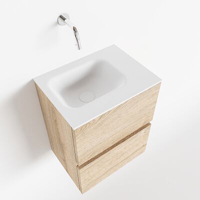 MONDIAZ ADA 40cm toiletmeubel washed oak. LEX wastafel talc rechts zonder kraangat
