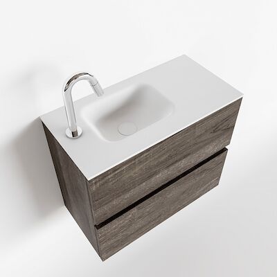 MONDIAZ ADA 60cm toiletmeubel dark brown. LEX wastafel talc links 1 kraangat