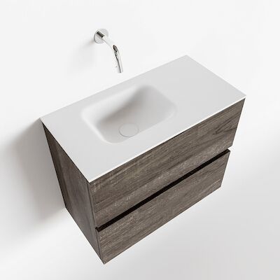 MONDIAZ ADA 60cm toiletmeubel dark brown. LEX wastafel talc links zonder kraangat