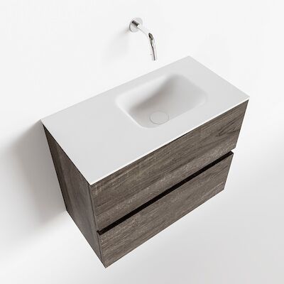 MONDIAZ ADA 60cm toiletmeubel dark brown. LEX wastafel talc rechts zonder kraangat