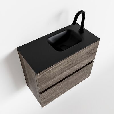 MONDIAZ ADA 60cm toiletmeubel dark brown. LEX wastafel urban rechts 1 kraangat