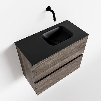MONDIAZ ADA 60cm toiletmeubel dark brown. LEX wastafel urban rechts zonder kraangat