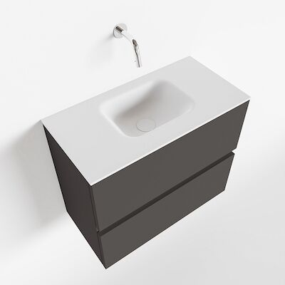 MONDIAZ ADA 60cm toiletmeubel dark grey. LEX wastafel talc midden zonder kraangat