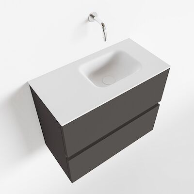 MONDIAZ ADA 60cm toiletmeubel dark grey. LEX wastafel talc rechts zonder kraangat