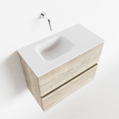 MONDIAZ ADA 60cm toiletmeubel light brown grey. LEX wastafel talc links zonder kraangat