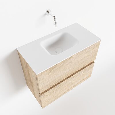 MONDIAZ ADA 60cm toiletmeubel washed oak. LEX wastafel talc midden zonder kraangat