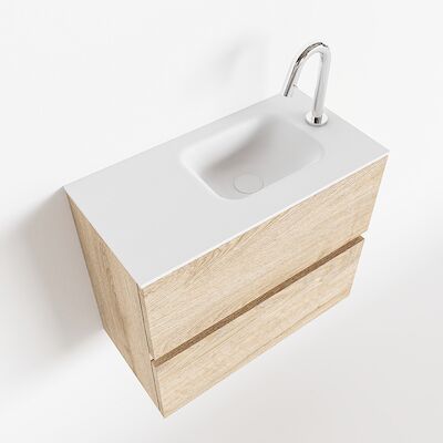 MONDIAZ ADA 60cm toiletmeubel washed oak. LEX wastafel talc rechts 1 kraangat