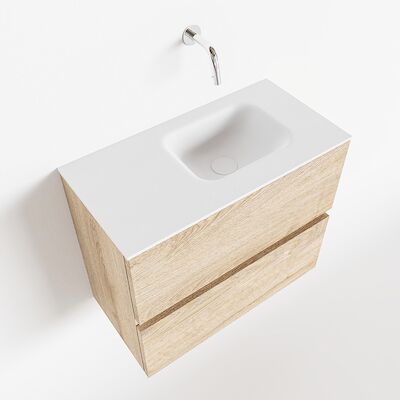 MONDIAZ ADA 60cm toiletmeubel washed oak. LEX wastafel talc rechts zonder kraangat