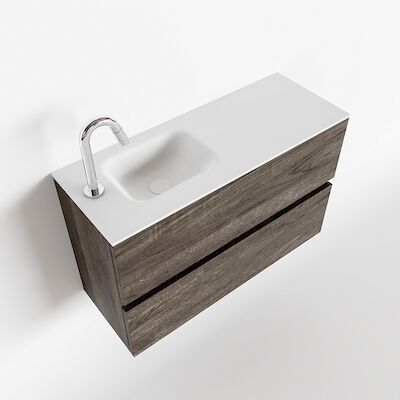 MONDIAZ ADA 80cm toiletmeubel dark brown. LEX wastafel talc links 1 kraangat
