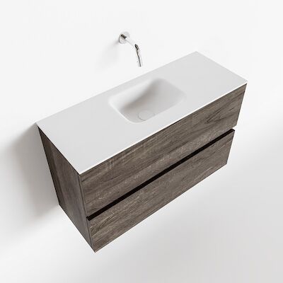 MONDIAZ ADA 80cm toiletmeubel dark brown. LEX wastafel talc midden zonder kraangat