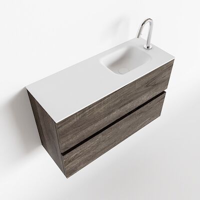 MONDIAZ ADA 80cm toiletmeubel dark brown. LEX wastafel talc rechts 1 kraangat