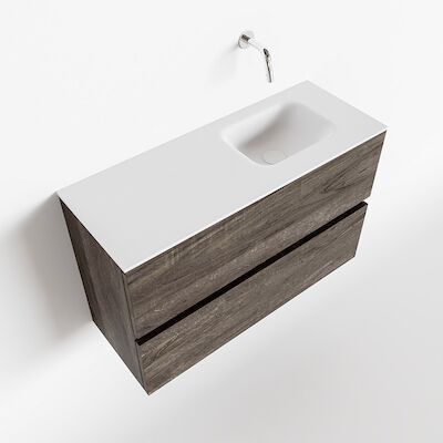 MONDIAZ ADA 80cm toiletmeubel dark brown. LEX wastafel talc rechts zonder kraangat