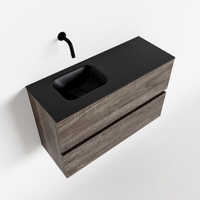MONDIAZ ADA 80cm toiletmeubel dark brown. LEX wastafel urban links zonder kraangat