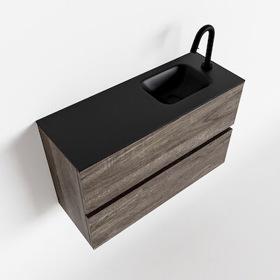 MONDIAZ ADA 80cm toiletmeubel dark brown. LEX wastafel urban rechts 1 kraangat