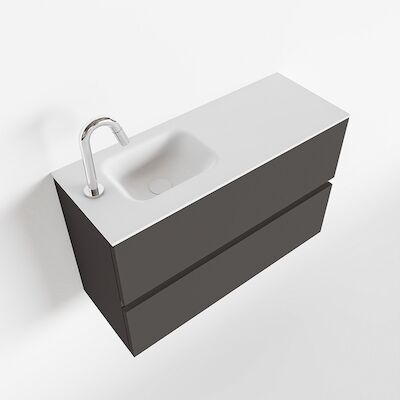 MONDIAZ ADA 80cm toiletmeubel dark grey. LEX wastafel talc links 1 kraangat