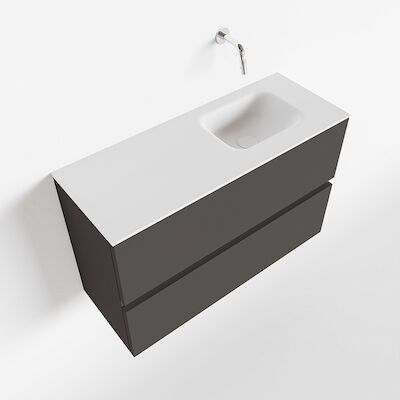 MONDIAZ ADA 80cm toiletmeubel dark grey. LEX wastafel talc rechts zonder kraangat