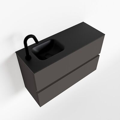 MONDIAZ ADA 80cm toiletmeubel dark grey. LEX wastafel urban links 1 kraangat