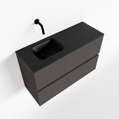 MONDIAZ ADA 80cm toiletmeubel dark grey. LEX wastafel urban links zonder kraangat
