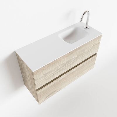 MONDIAZ ADA 80cm toiletmeubel light brown grey. LEX wastafel talc rechts 1 kraangat