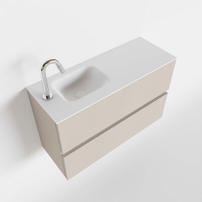 MONDIAZ ADA 80cm toiletmeubel linen. LEX wastafel talc links 1 kraangat