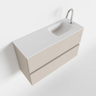 MONDIAZ ADA 80cm toiletmeubel linen. LEX wastafel talc rechts 1 kraangat