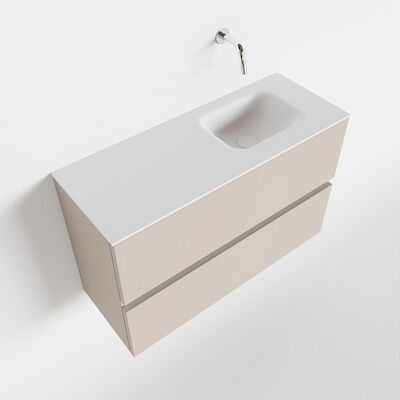 MONDIAZ ADA 80cm toiletmeubel linen. LEX wastafel talc rechts zonder kraangat
