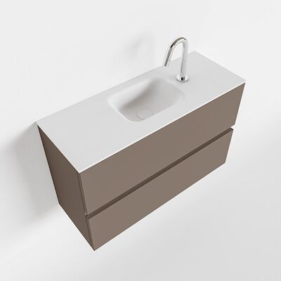 MONDIAZ ADA 80cm toiletmeubel smoke. LEX wastafel talc midden 1 kraangat