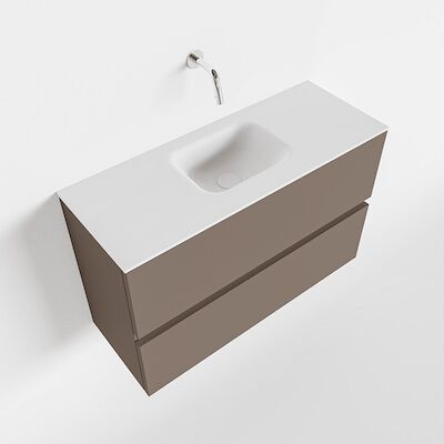 MONDIAZ ADA 80cm toiletmeubel smoke. LEX wastafel talc midden zonder kraangat
