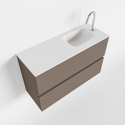 MONDIAZ ADA 80cm toiletmeubel smoke. LEX wastafel talc rechts 1 kraangat