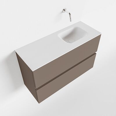 MONDIAZ ADA 80cm toiletmeubel smoke. LEX wastafel talc rechts zonder kraangat
