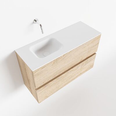 MONDIAZ ADA 80cm toiletmeubel washed oak. LEX wastafel talc links zonder kraangat