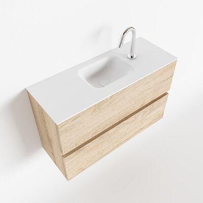 MONDIAZ ADA 80cm toiletmeubel washed oak. LEX wastafel talc midden 1 kraangat