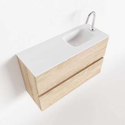 MONDIAZ ADA 80cm toiletmeubel washed oak. LEX wastafel talc rechts 1 kraangat