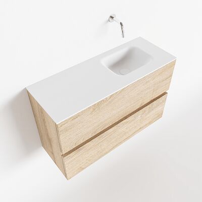 MONDIAZ ADA 80cm toiletmeubel washed oak. LEX wastafel talc rechts zonder kraangat