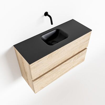MONDIAZ ADA 80cm toiletmeubel washed oak. LEX wastafel urban midden zonder kraangat