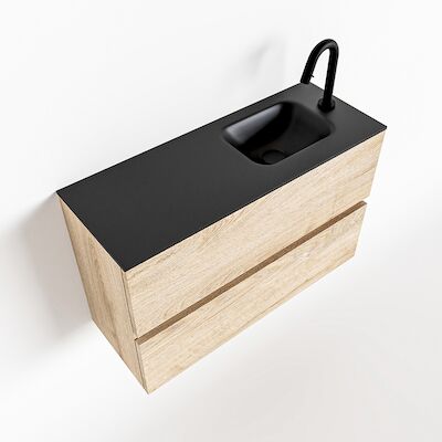 MONDIAZ ADA 80cm toiletmeubel washed oak. LEX wastafel urban rechts 1 kraangat