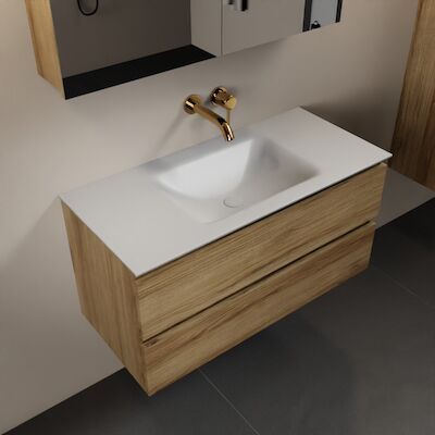 MONDIAZ AIVY 100cm badmeubel Chai, wastafel Talc solid surface midden zonder kraangat met spiegelkast (AI-351321TALC-NO – AI-M100CHMI – AI-C100CHMI)